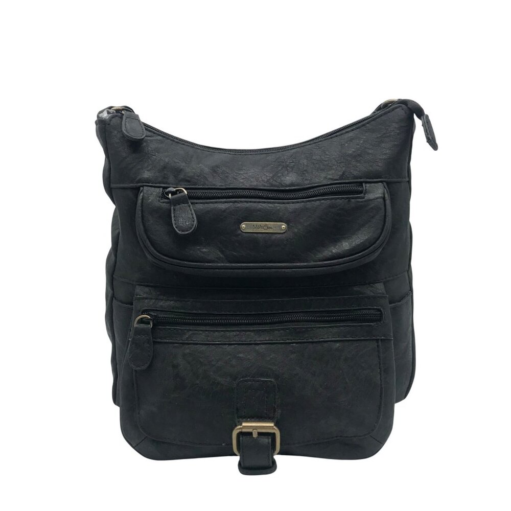 MultiSac Black Faux Leather Flare Shoulder/Crossbody Bag